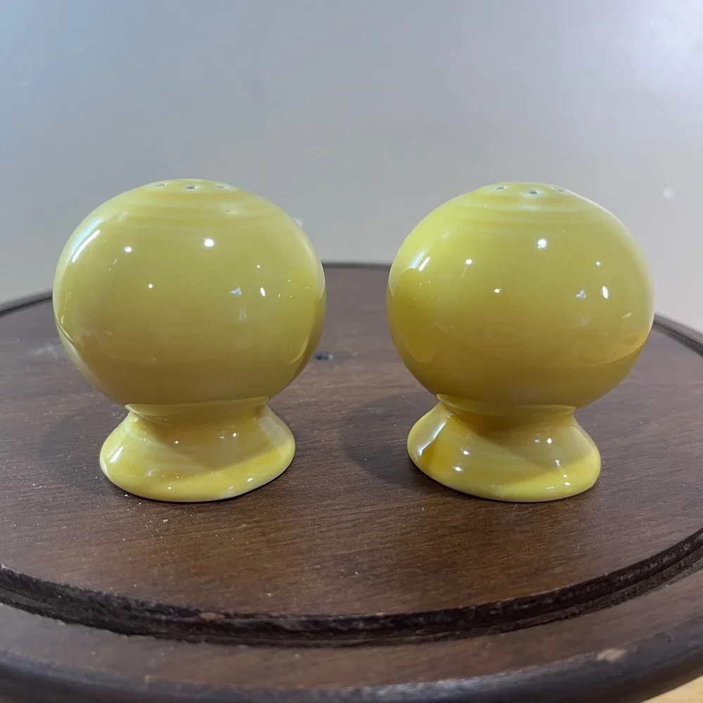 Fiesta HLC Sunflower Yellow Salt and Pepper Shaker Set Art Deco Globe